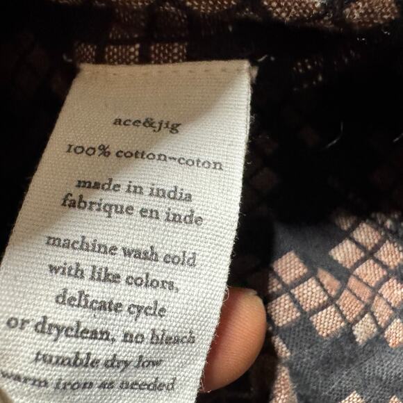 Ace & Jig Cotton Pinafore Dress XS Brown Black Geometric Pattern Pocket Jumper - Picture 4 of 8